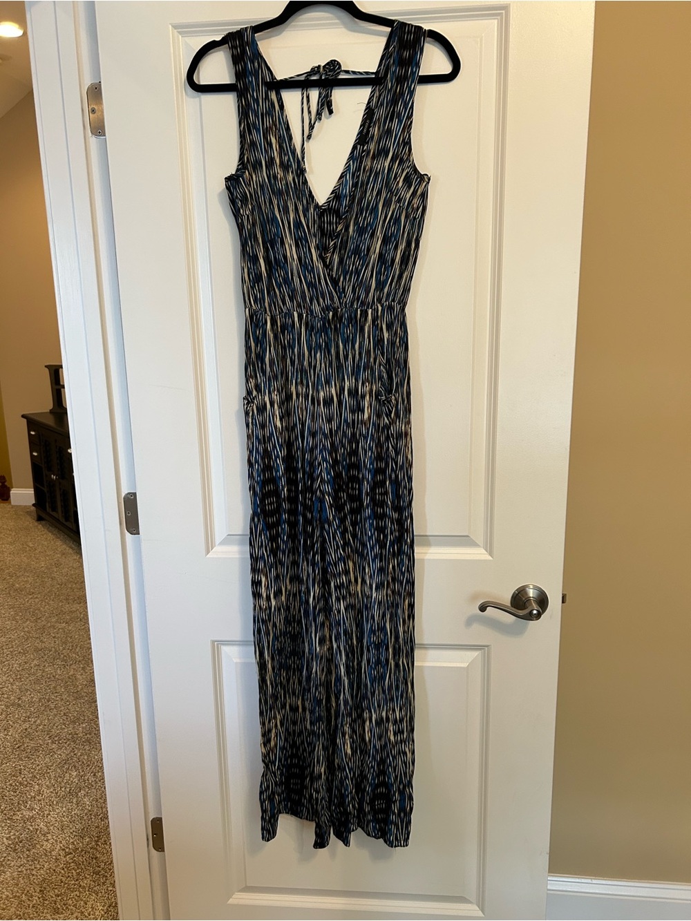 Forever 21 Blue and Black Printed Sleeveless Jumpsuit